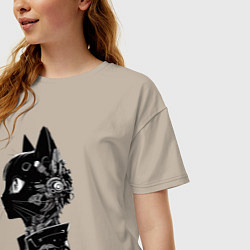 Футболка оверсайз женская Кибер кошечка - аниме, цвет: миндальный — фото 2