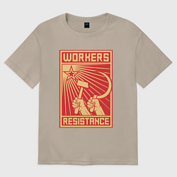 Футболка оверсайз женская Сопротивление рабочих, цвет: миндальный