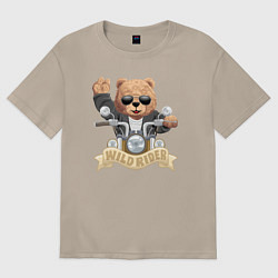 Футболка оверсайз женская Плюшевый медвежонок байкер, цвет: миндальный