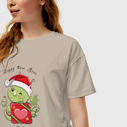 Футболка оверсайз женская Милый дракон символ 2024, цвет: миндальный — фото 2