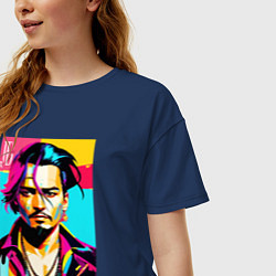 Футболка оверсайз женская Джонни Депп - поп арт, цвет: тёмно-синий — фото 2