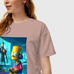 Футболка оверсайз женская Bart Simpson is an avid gamer, цвет: пыльно-розовый — фото 2