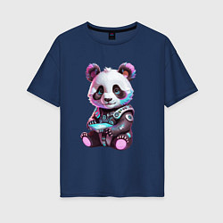 Футболка оверсайз женская Funny panda - cyberpunk, цвет: тёмно-синий