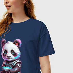 Футболка оверсайз женская Funny panda - cyberpunk, цвет: тёмно-синий — фото 2