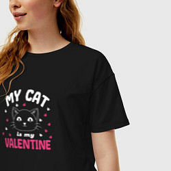 Футболка оверсайз женская My cat is my Valentine 2024, цвет: черный — фото 2