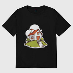 Футболка оверсайз женская Домик на холме, цвет: черный