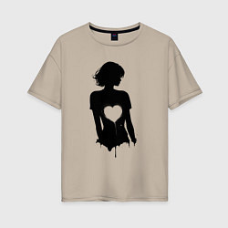 Женская футболка оверсайз Силуэт девушки с сердцем