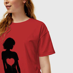 Футболка оверсайз женская Силуэт девушки с сердцем, цвет: красный — фото 2