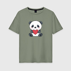 Женская футболка оверсайз Панда с красным сердечком