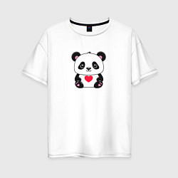 Женская футболка оверсайз Малыш панды с сердечком