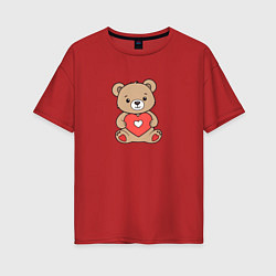 Футболка оверсайз женская Медвежонок с сердечком, цвет: красный