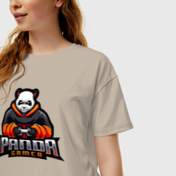 Футболка оверсайз женская Панда геймер с гейпадом, цвет: миндальный — фото 2