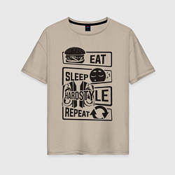Футболка оверсайз женская Eat sleep hardstyle, цвет: миндальный