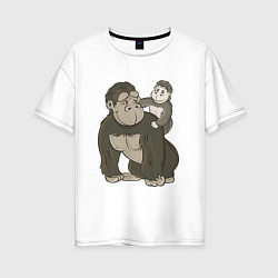 Женская футболка оверсайз Мультяшная горилла с детенышем