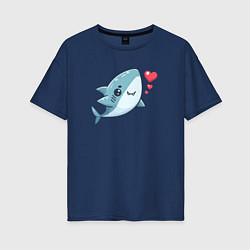 Женская футболка оверсайз Акула с сердечками