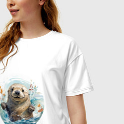 Футболка оверсайз женская Счастливая выдра, цвет: белый — фото 2