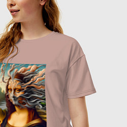 Футболка оверсайз женская Mona Lisa smoke - surrealism, цвет: пыльно-розовый — фото 2