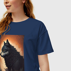 Футболка оверсайз женская Большой и страшный серый волк, цвет: тёмно-синий — фото 2