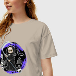 Футболка оверсайз женская Мультяшная смерть с косой, цвет: миндальный — фото 2
