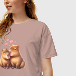 Футболка оверсайз женская Пара капибар, цвет: пыльно-розовый — фото 2