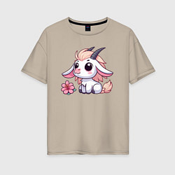 Женская футболка оверсайз Козерог с цветком