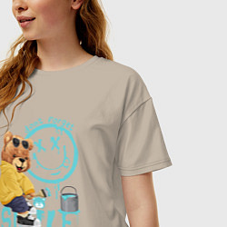 Футболка оверсайз женская Плюшевый медведь и смайлик, цвет: миндальный — фото 2