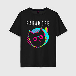 Футболка оверсайз женская Paramore rock star cat, цвет: черный
