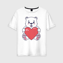 Футболка оверсайз женская Белый медведь с сердцем, цвет: белый