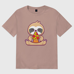 Женская футболка оверсайз Ленивец ест пиццу