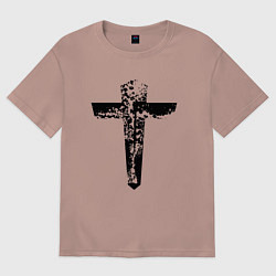 Футболка оверсайз женская Крест фактурный, цвет: пыльно-розовый