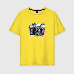 Футболка оверсайз женская Фотоаппарат акварель, цвет: желтый