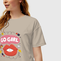 Футболка оверсайз женская Go girl lips, цвет: миндальный — фото 2