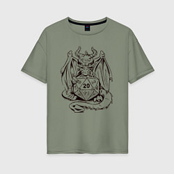 Женская футболка оверсайз Дракончик обнимает игральную кость