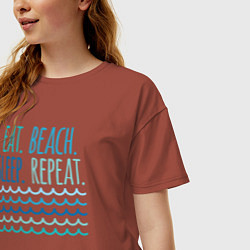 Футболка оверсайз женская Еда сон пляж, цвет: кирпичный — фото 2