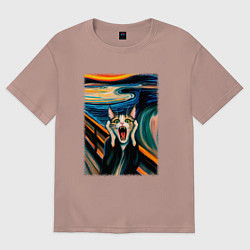 Женская футболка оверсайз Крик кота - пародия нейросети