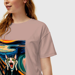 Футболка оверсайз женская Крик кота - пародия нейросети, цвет: пыльно-розовый — фото 2