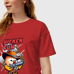 Футболка оверсайз женская Chicken Gun - chicken, цвет: красный — фото 2