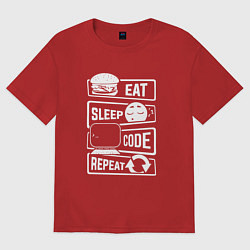 Футболка оверсайз женская Eat sleep code repeat арт, цвет: красный