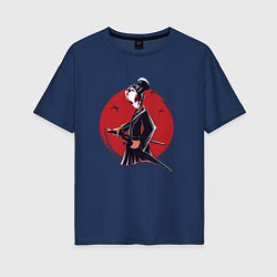 Футболка оверсайз женская Девушка самурай в маске, цвет: тёмно-синий