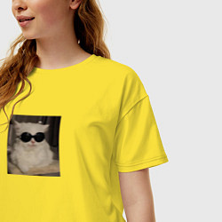 Футболка оверсайз женская Кот мем в крутых очках, цвет: желтый — фото 2
