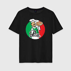 Футболка оверсайз женская Итальянская пицца, цвет: черный