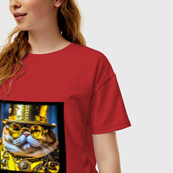 Футболка оверсайз женская Мем кот барон в стиле стимпанк: big boss, цвет: красный — фото 2