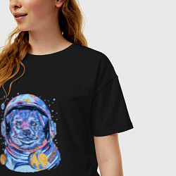 Футболка оверсайз женская Собака космонавт, цвет: черный — фото 2