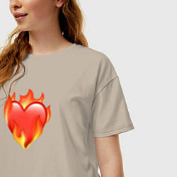 Футболка оверсайз женская Эмодзи сердце в огне, цвет: миндальный — фото 2