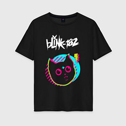 Женская футболка оверсайз Blink 182 rock star cat