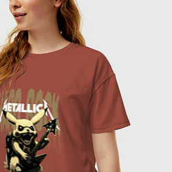 Футболка оверсайз женская Metallica на фоне тяжёлого рока от Пикачу, цвет: кирпичный — фото 2