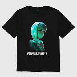 Футболка оверсайз женская Minecraft девушка из зеленых кубиков, цвет: черный