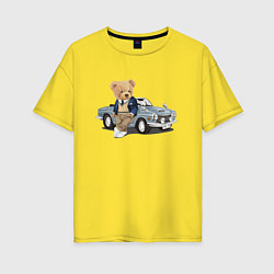 Футболка оверсайз женская Плюшевый медвежонок и автомобиль, цвет: желтый