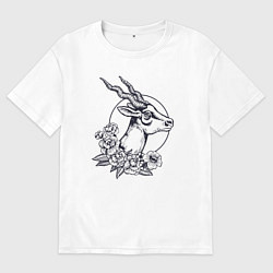 Футболка оверсайз женская Антилопа и цветы, цвет: белый