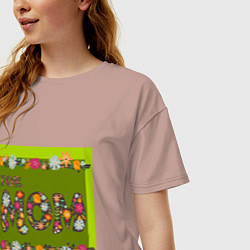 Футболка оверсайз женская Цветы и листья: for mom, цвет: пыльно-розовый — фото 2